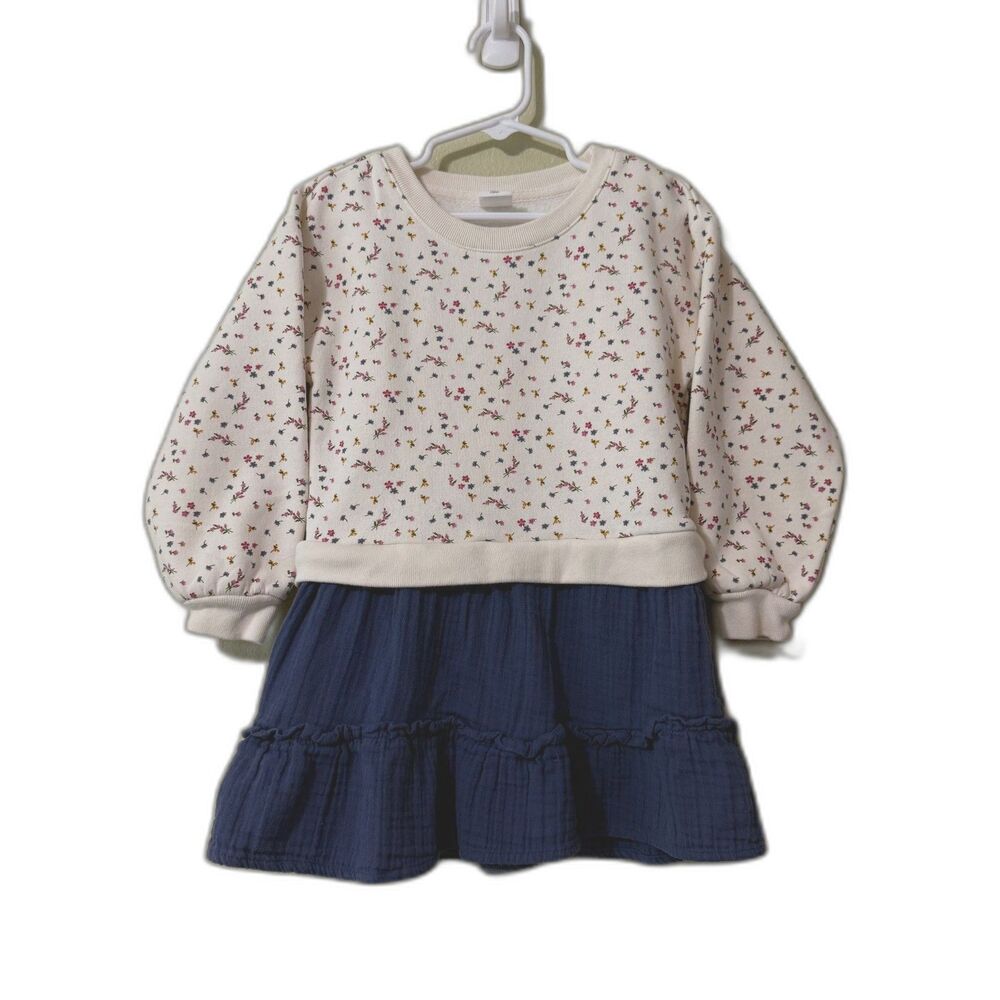 babyGap 2-in-1 Layered Look Sweatshirt Dress Floral & Navy Gauze Size 4